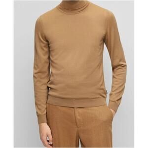 HUGO BOSS Sweater Mens XL Camel Turtleneck 100% Virgin Wool MUSSO $198